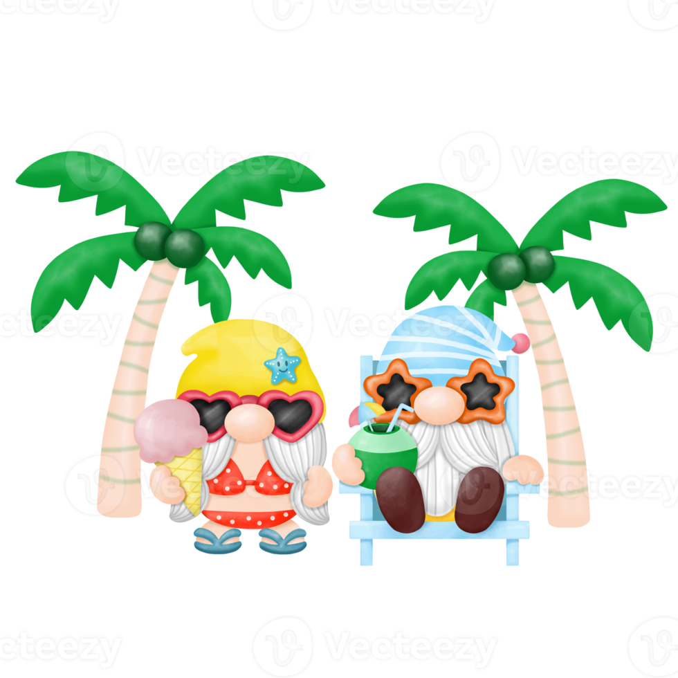 gnomos de verano acuarela clipart, gnomos de playa png