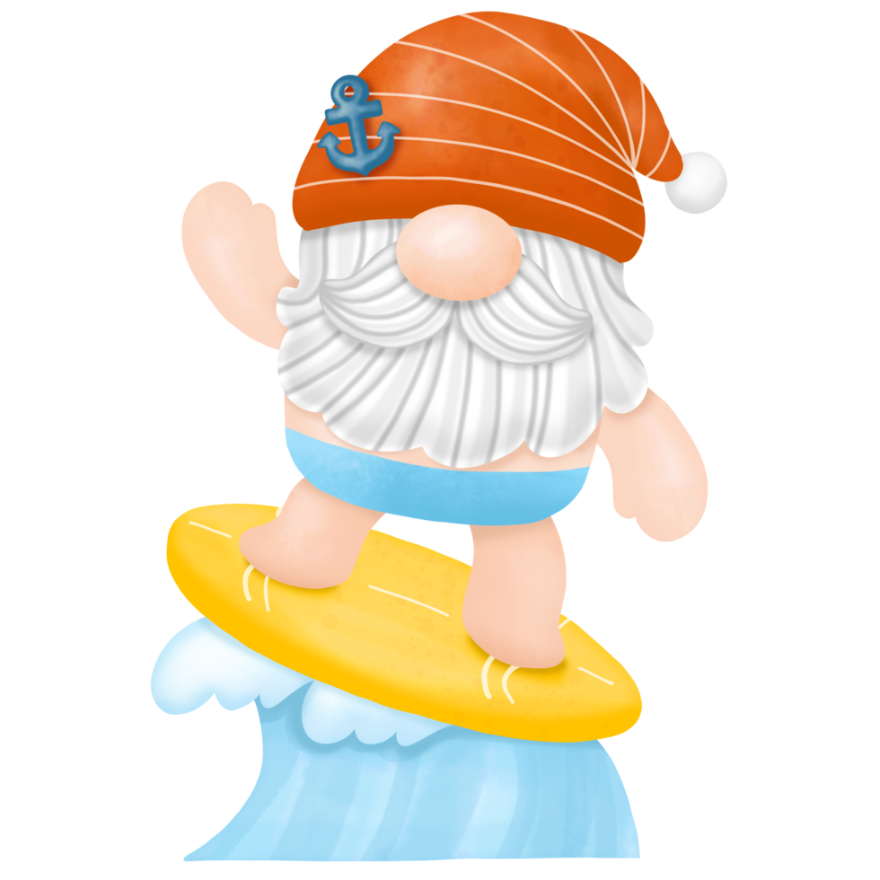 gnomos prancha de verão, clipart em aquarela png