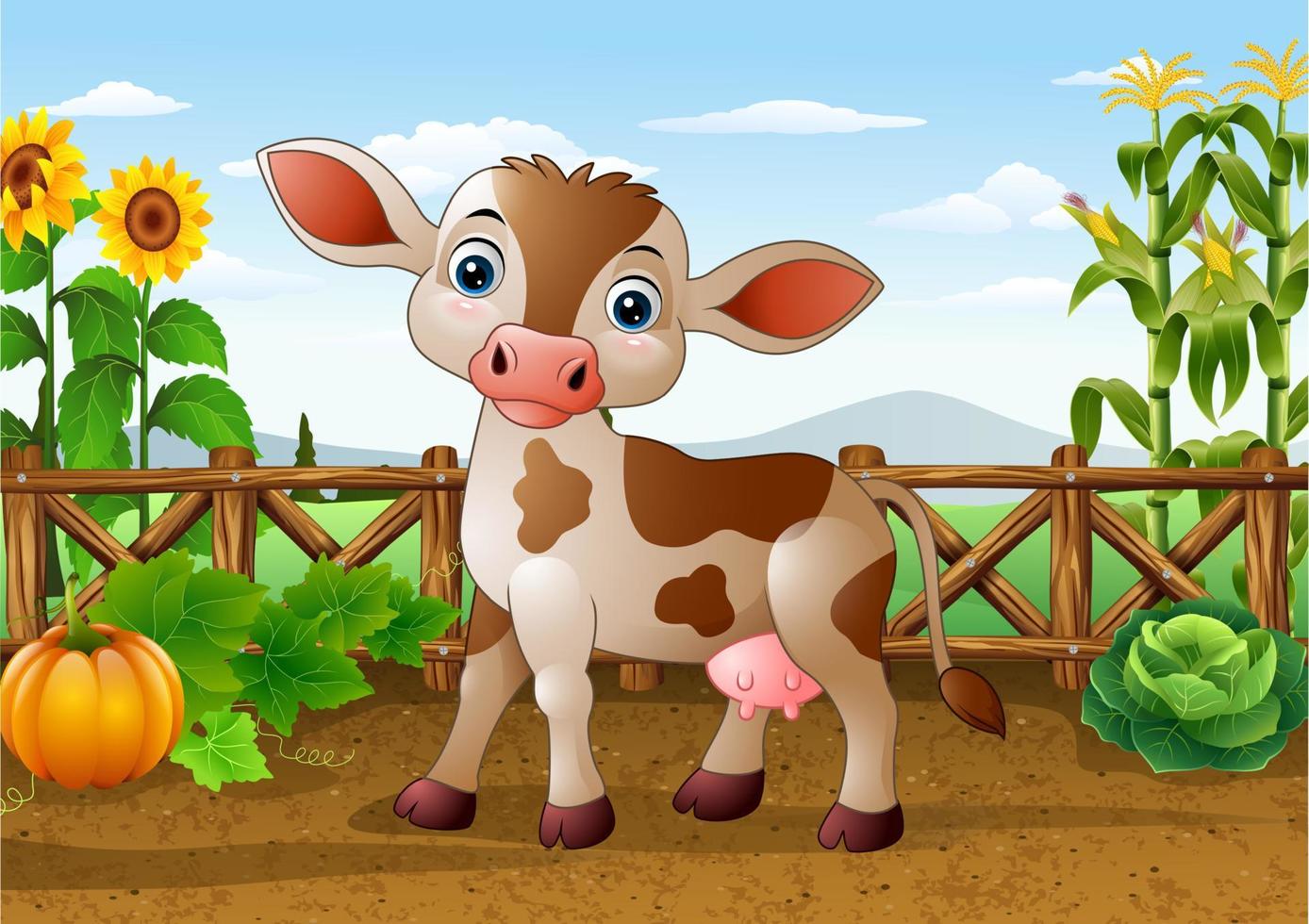Cartoon cow in the farm vector
