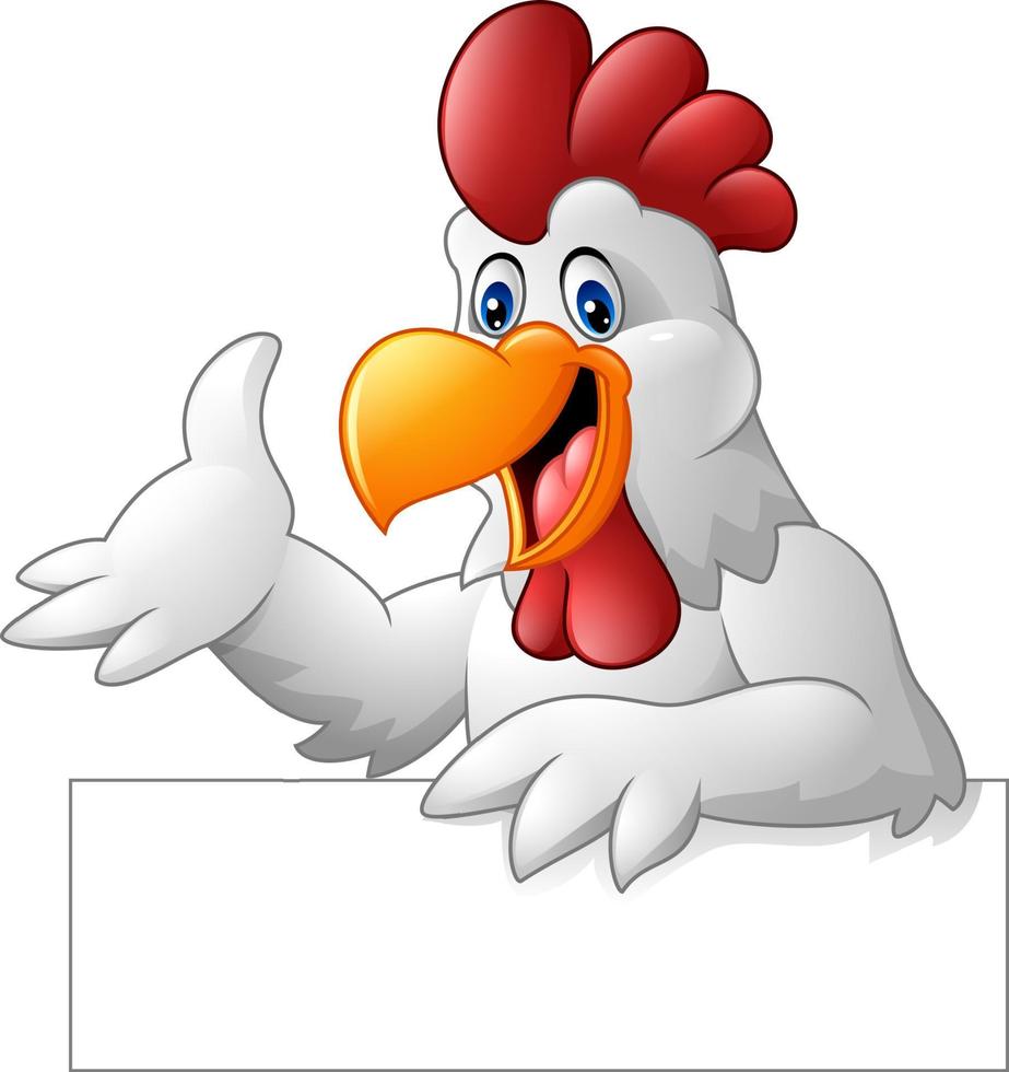 Cartoon rooster holding blank sign vector