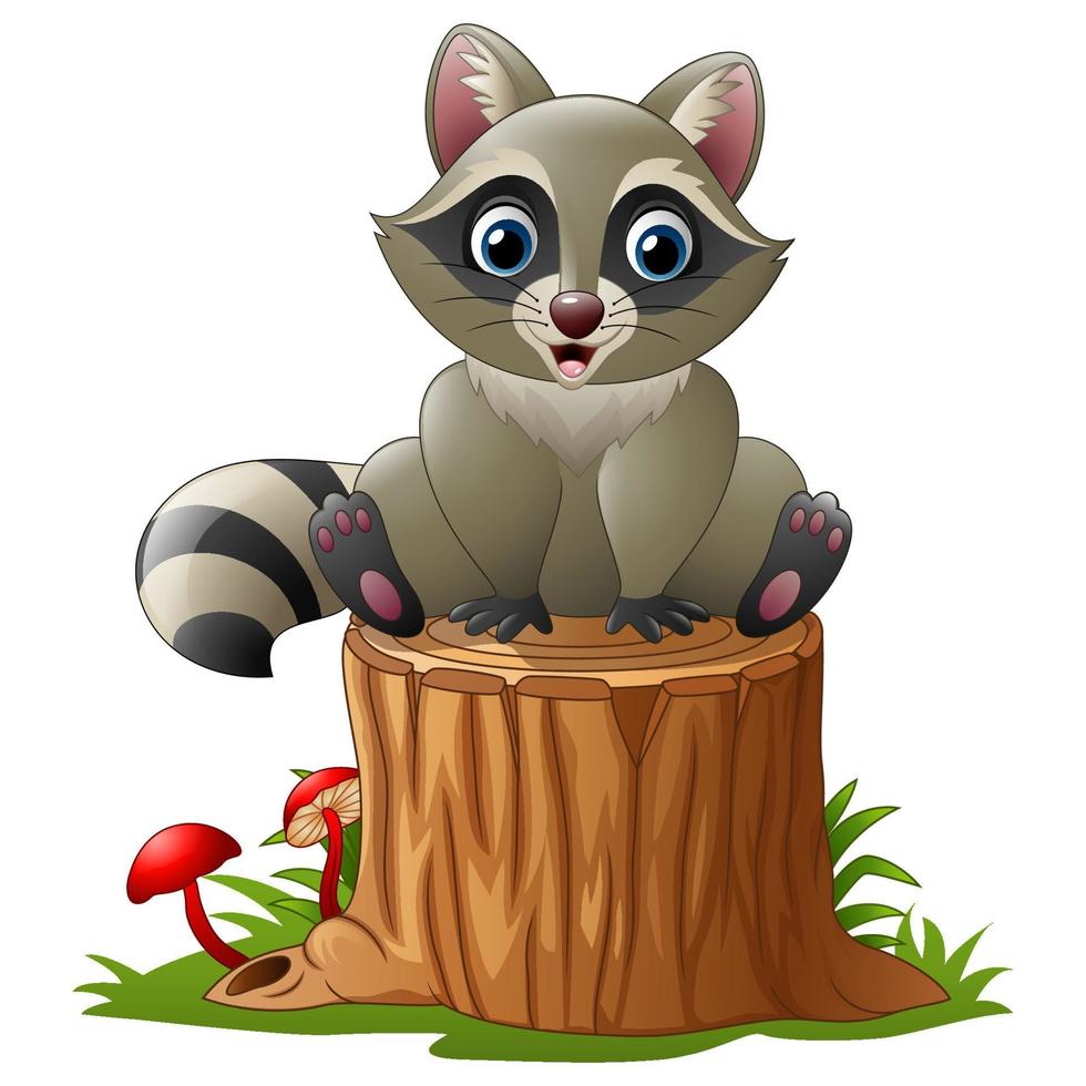 Cute raccoon on the tree log vector
