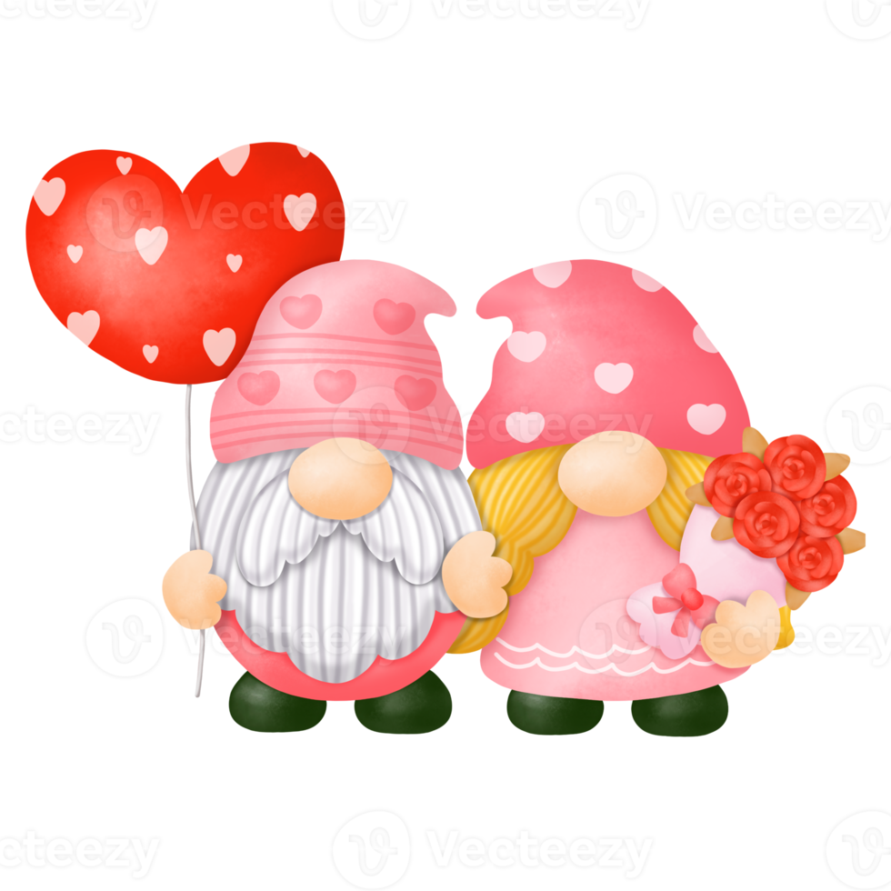 Watercolor Gnomes Valentine Clipart, Digital painting png
