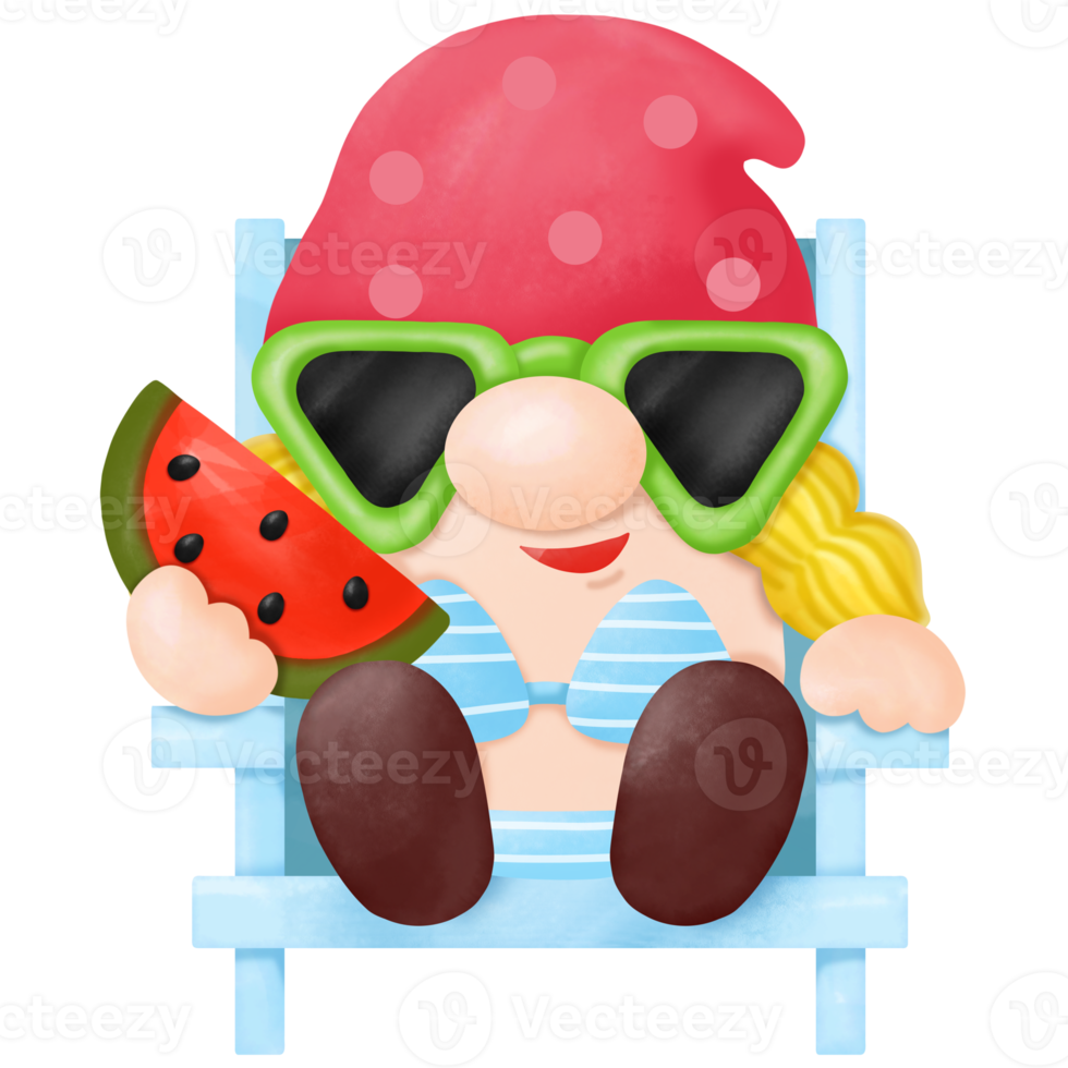 clipart ad acquerello di gnomi estivi, gnomi da spiaggia png