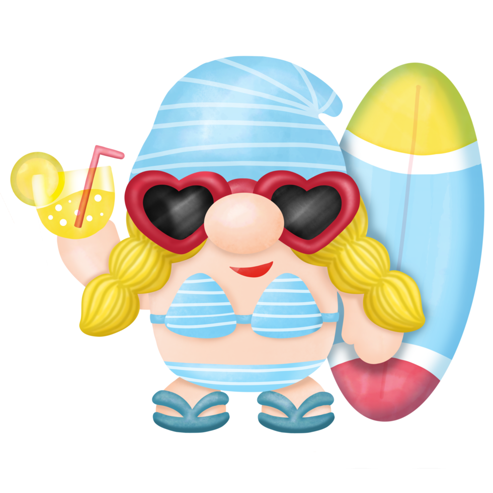 gnomos prancha de verão, clipart em aquarela png