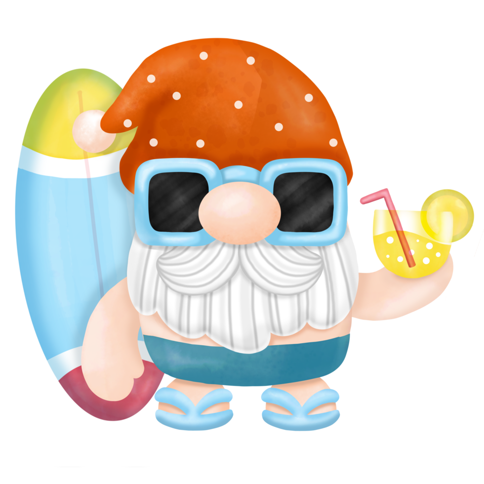 Gnome Surfbrett Sommer, Aquarell Clipart png