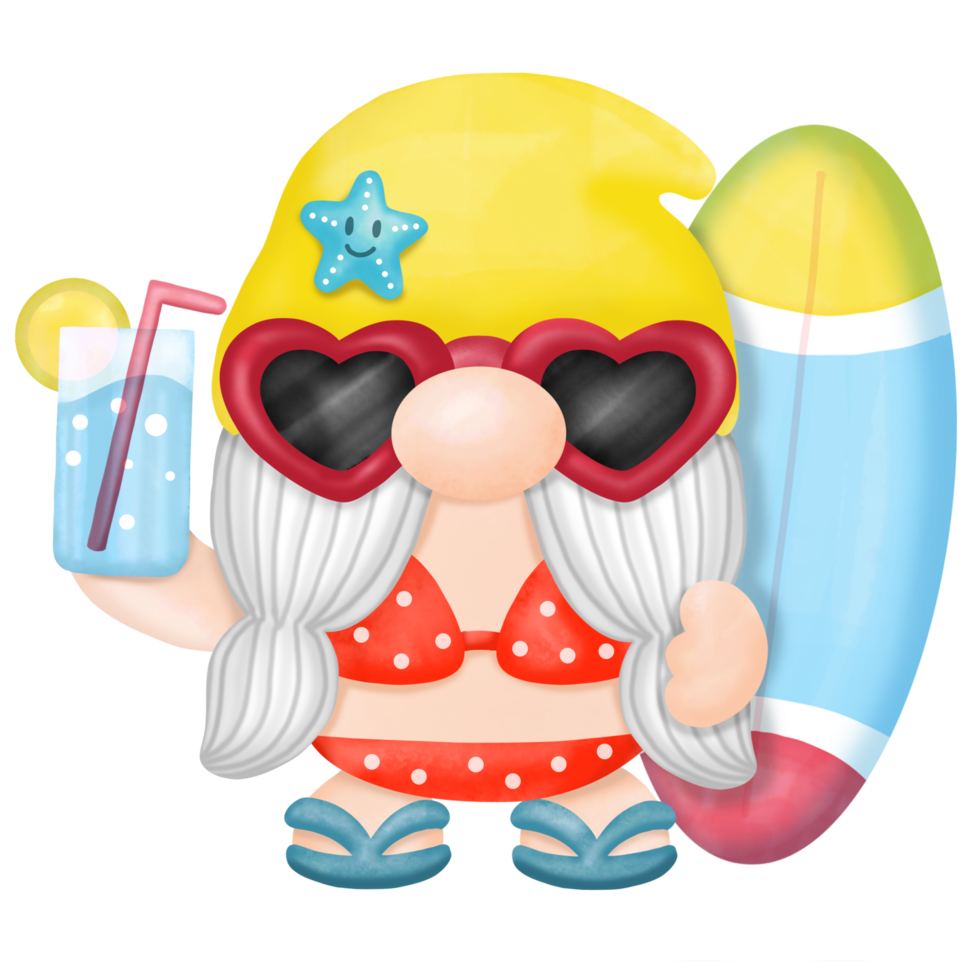 gnomos prancha de verão, clipart em aquarela png