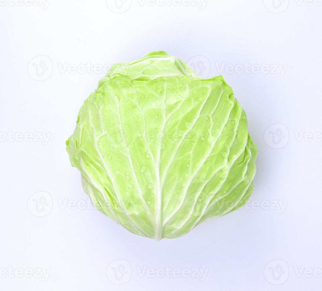 Organic green cabbage isolated on white background photo