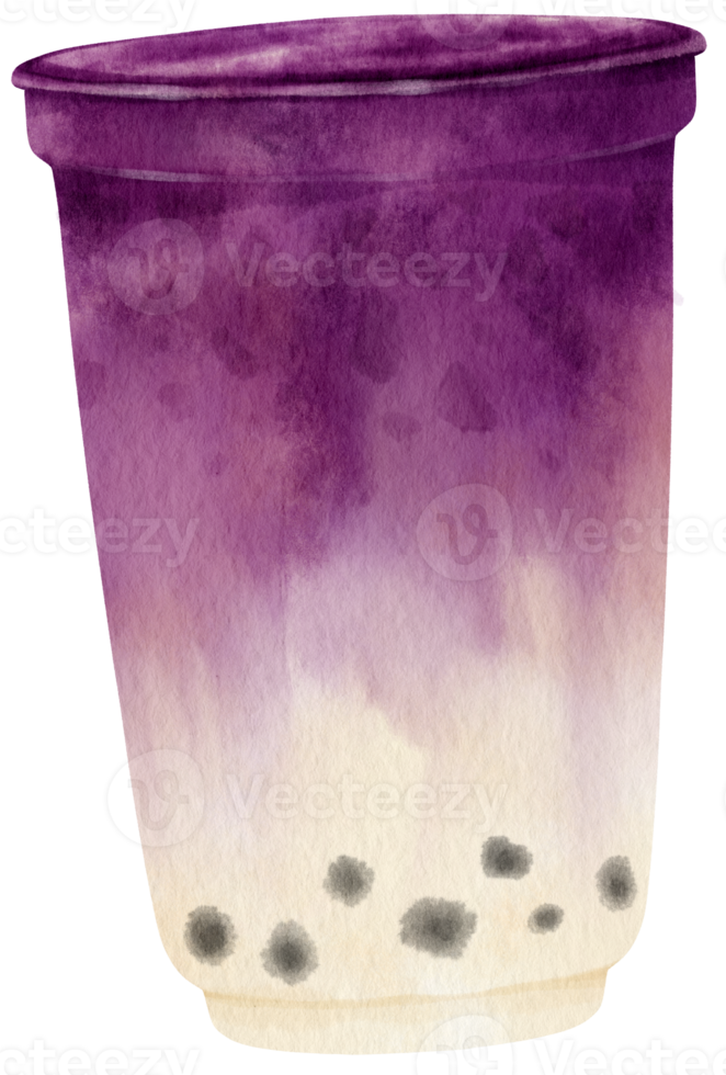 taro milk bubble tea watercolor illustration png