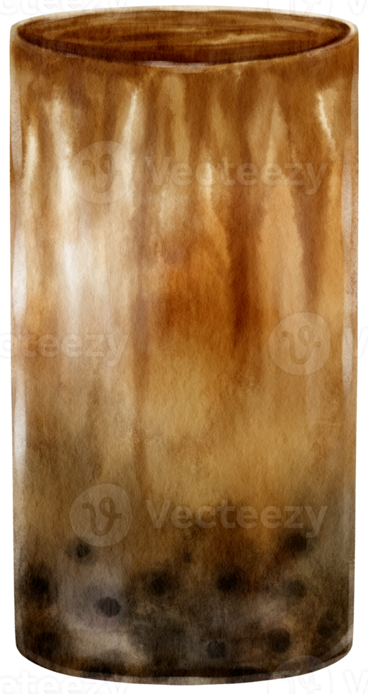 chocolate milk tea with tapioca pearls watercolor png