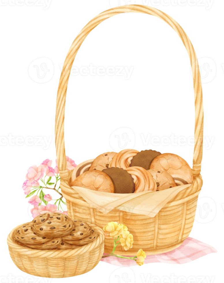 watercolor basket of cookies png