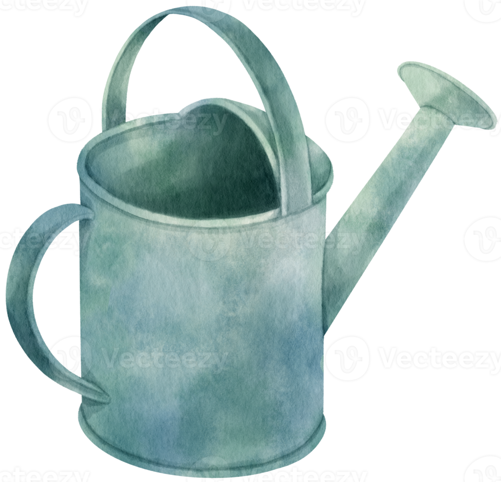 Vintage metal watering can watercolor illustration png