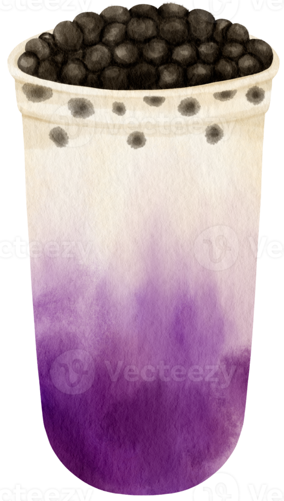 taro milk bubble tea watercolor illustration png