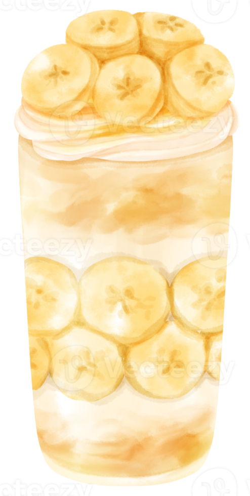 suco de banana bebida de verão aquarela png