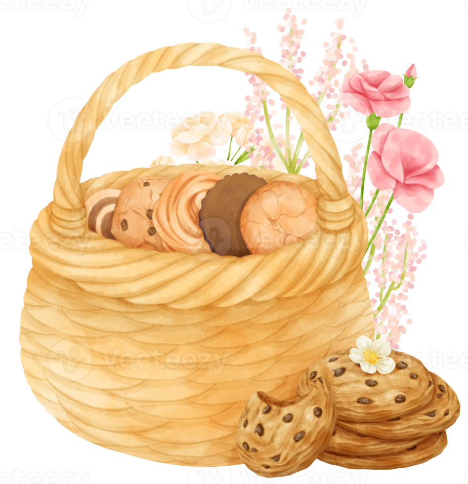 watercolor basket of cookies png