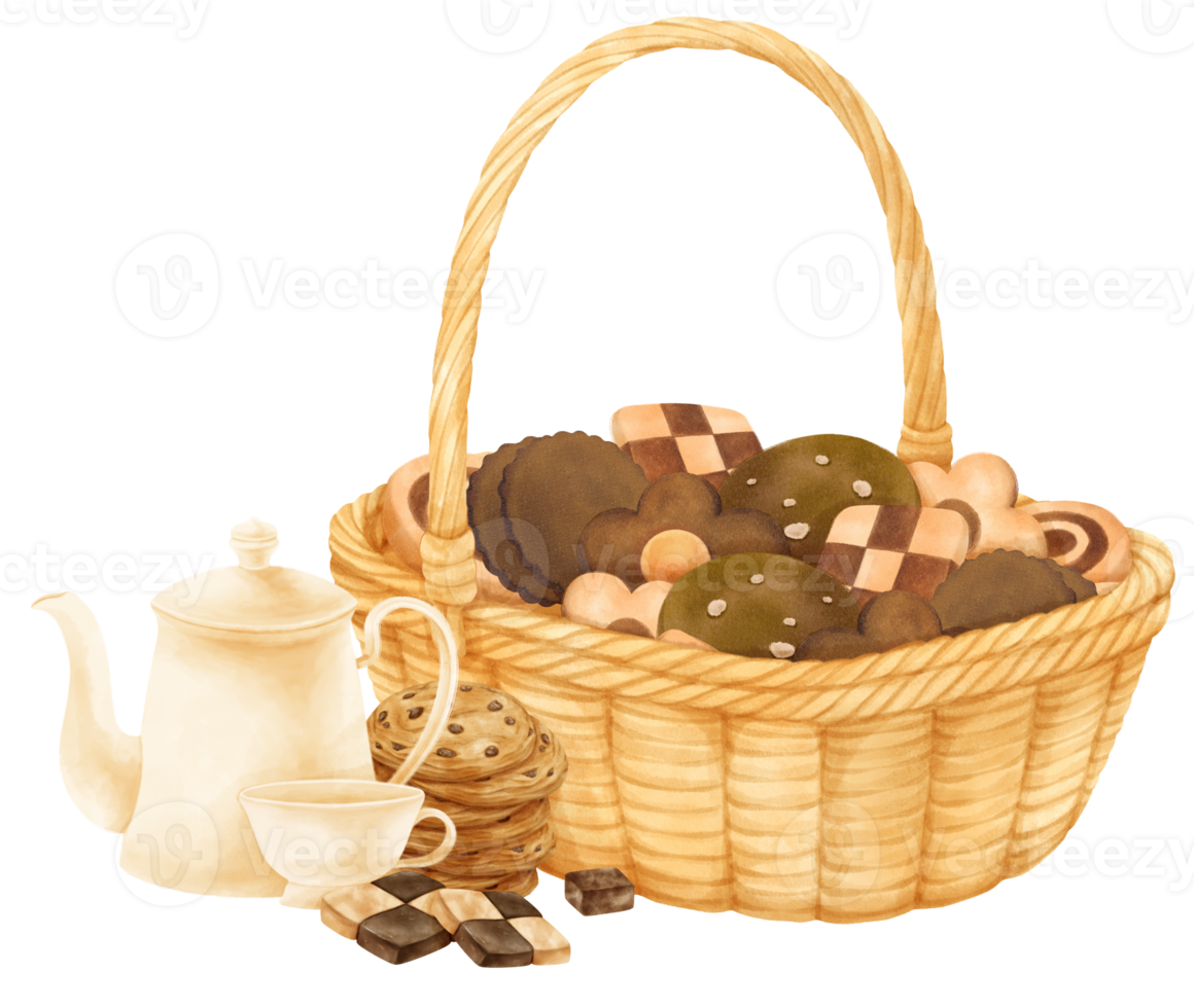 cesto di biscotti ad acquerello png