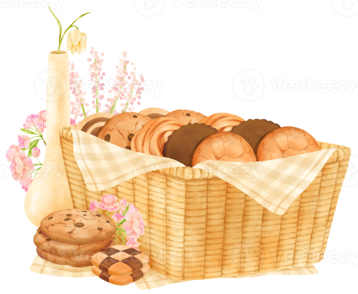 watercolor basket of cookies png