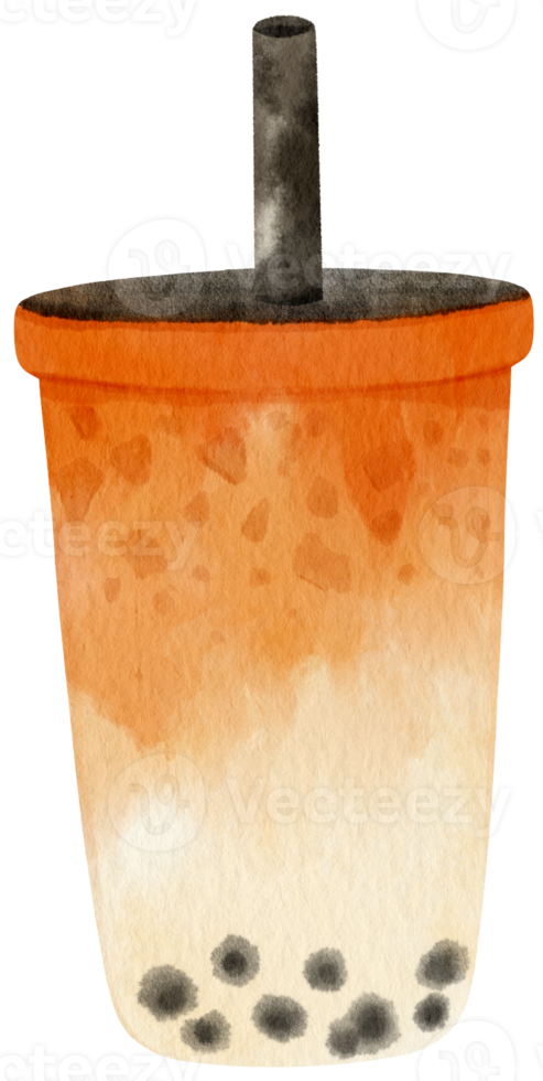 thailändsk mjölkte med bubbel akvarellillustration png