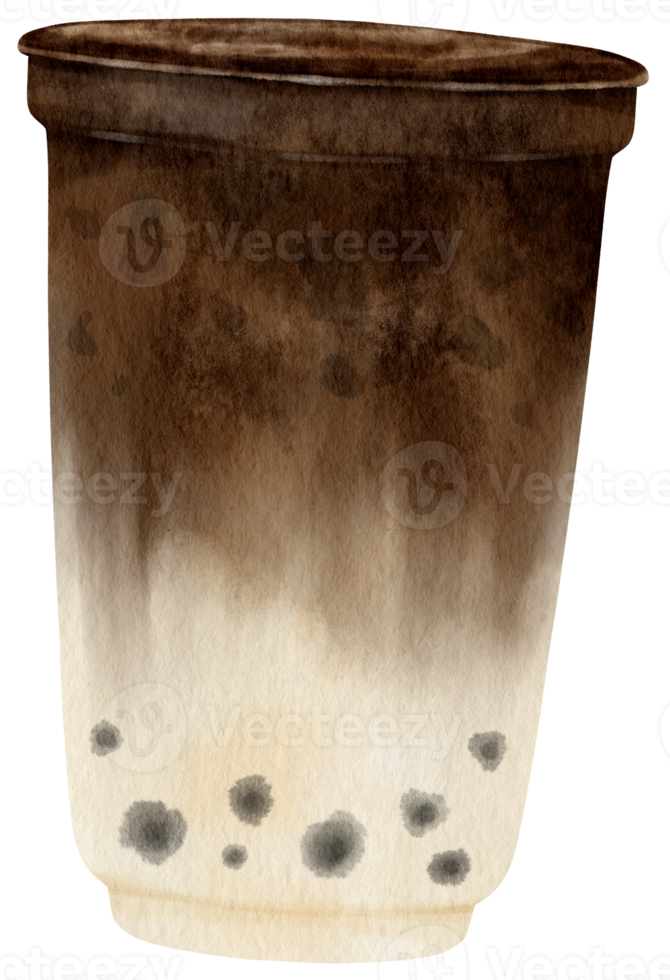 chocolate milk tea with tapioca pearls watercolor png