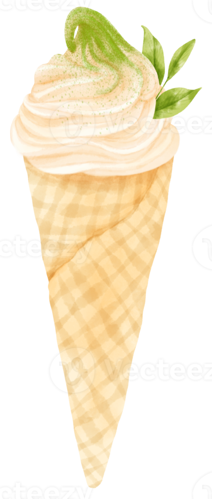 green tea matcha ice cream watercolor png