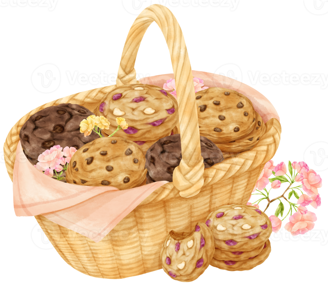cesta de biscoitos aquarela png