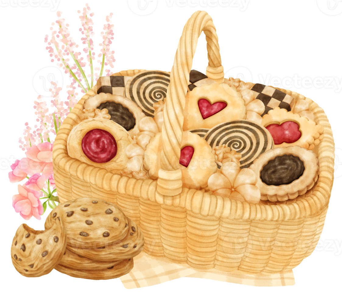 cesto di biscotti ad acquerello png