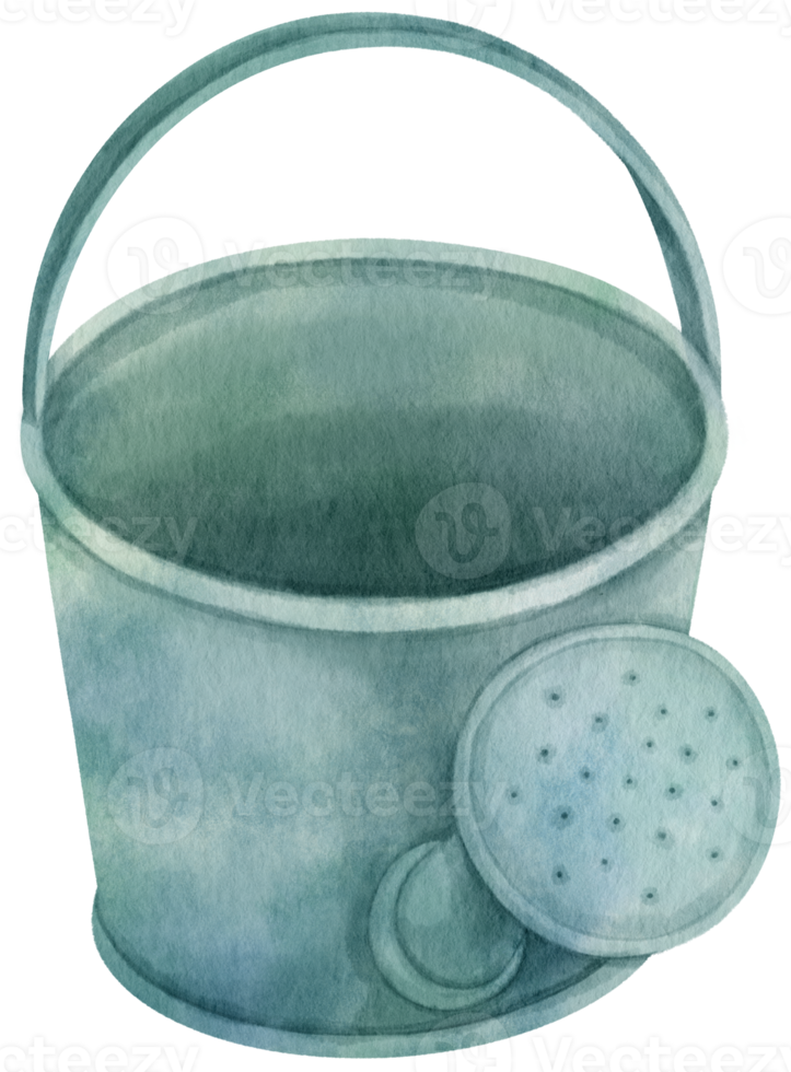 Vintage metal watering can watercolor illustration png