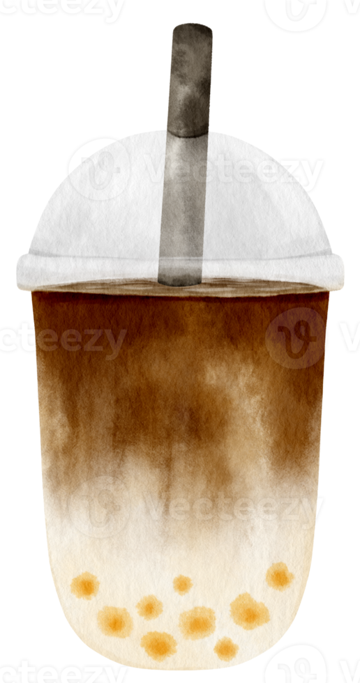 chocolate milk tea with tapioca pearls watercolor png