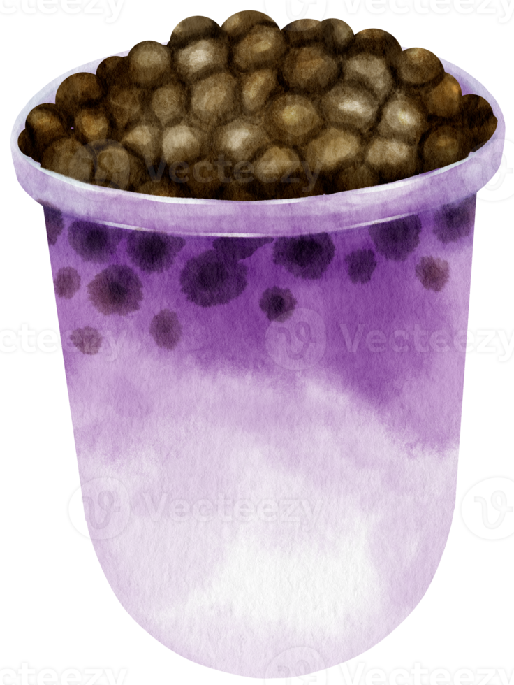 taro milk bubble tea watercolor illustration png