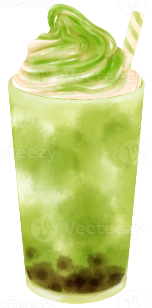 matcha latte leite chá bebida aquarela png