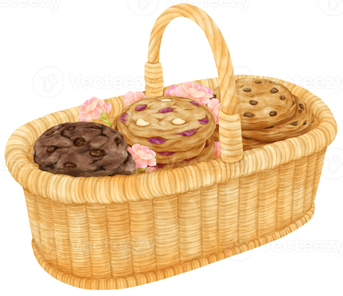 cesta de biscoitos aquarela png