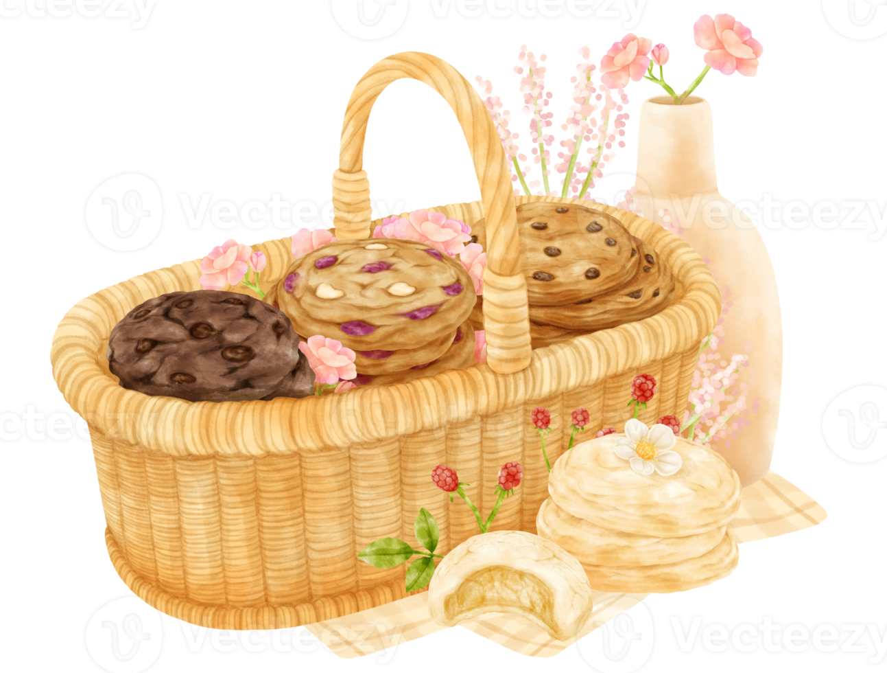 cesta de biscoitos aquarela png