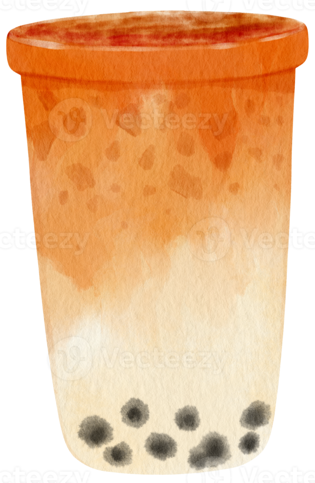 thai milk tea with bubble watercolor illustration png