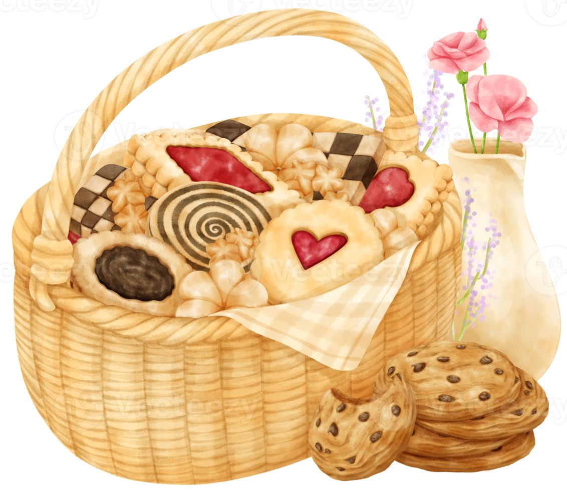 watercolor basket of cookies png