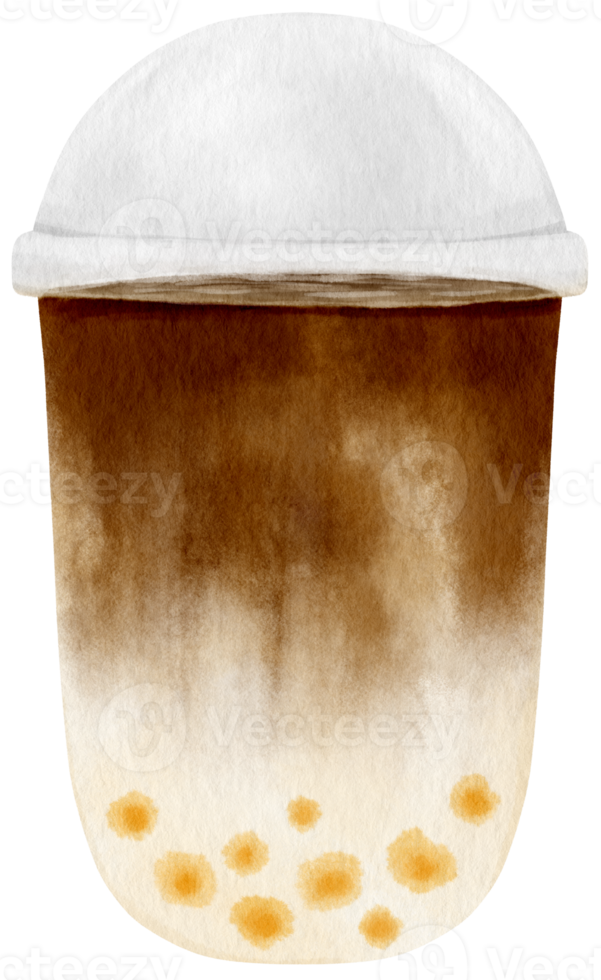 chocolate milk tea with tapioca pearls watercolor png