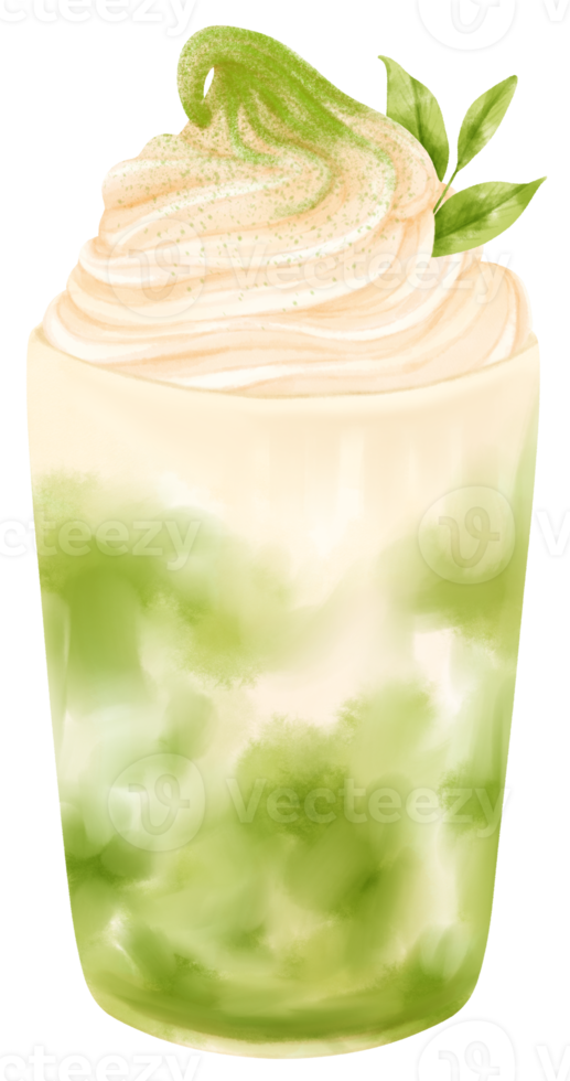 matcha latte milk tea drink watercolor png