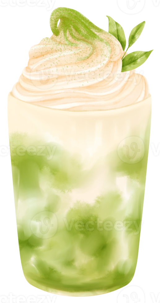 matcha latte mjölk te drink akvarell png