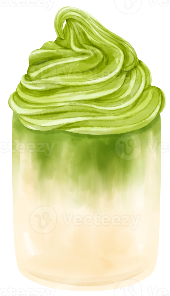 matcha latte mjölk te drink akvarell png