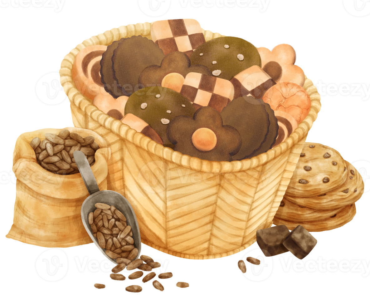 watercolor basket of cookies png