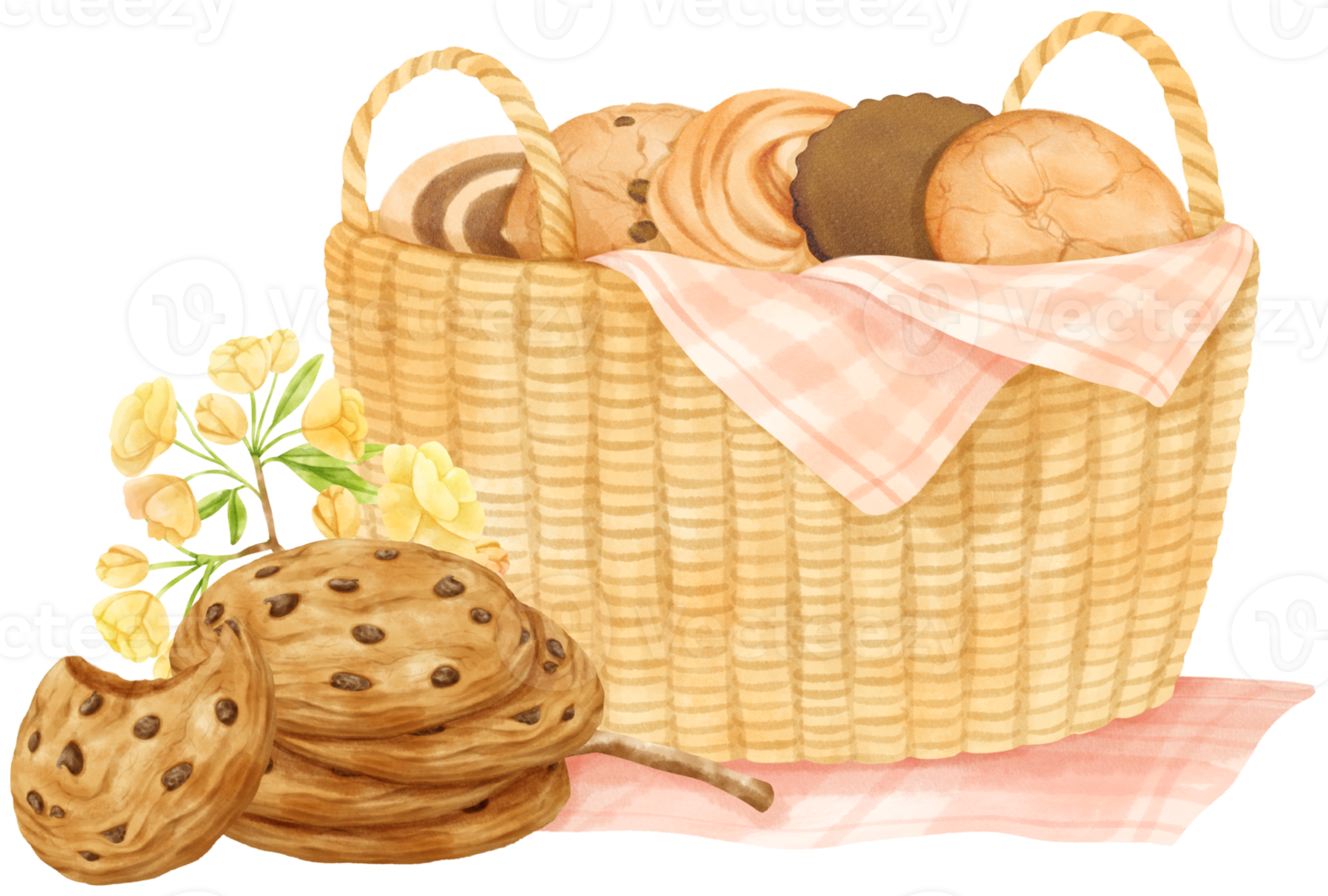 cesta de biscoitos aquarela png