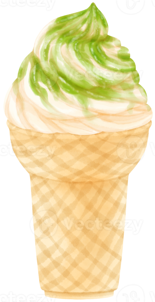 aquarela de sorvete matcha de chá verde png