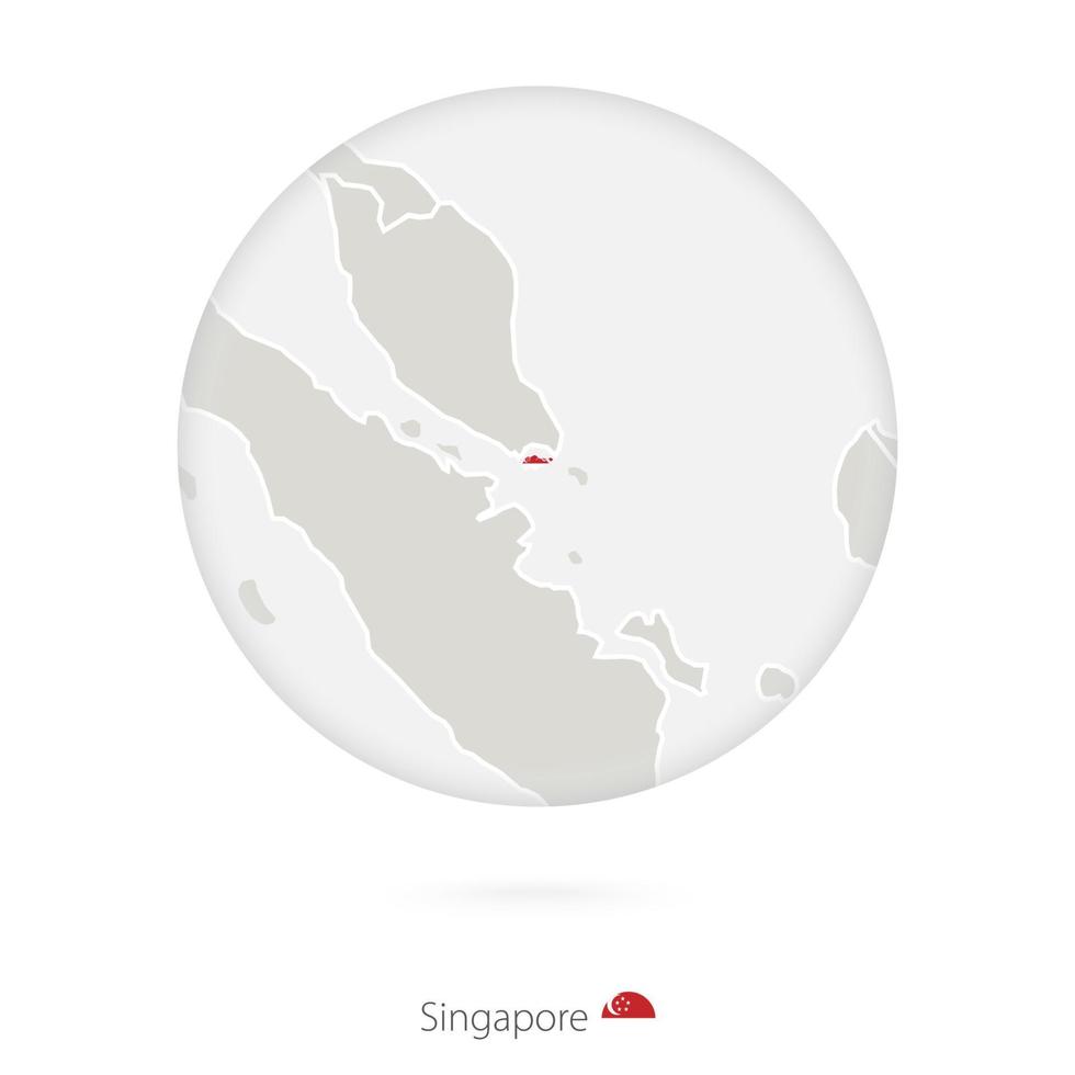 mapa de singapur y bandera nacional en un círculo. vector