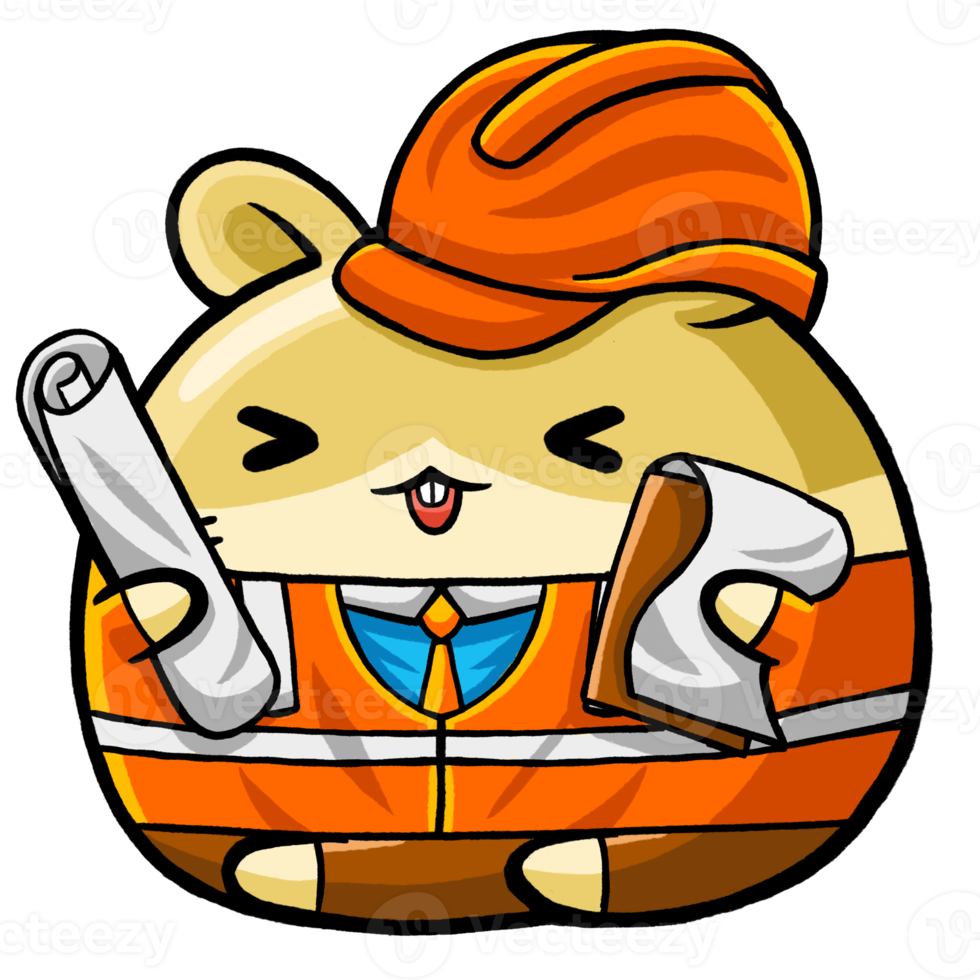 Cute Hamster Engineer Cartoon Style png