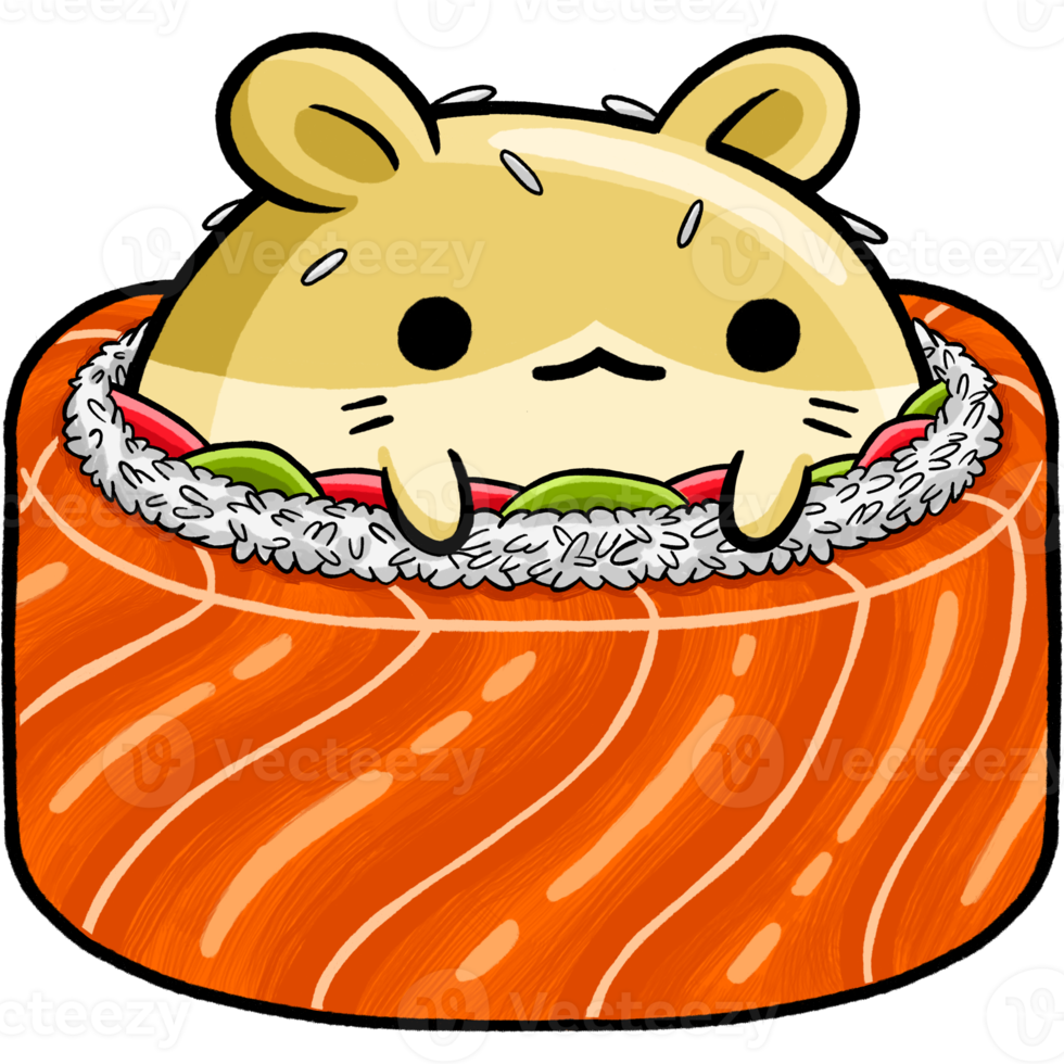 hamster fofo vestindo fantasia de sushi png