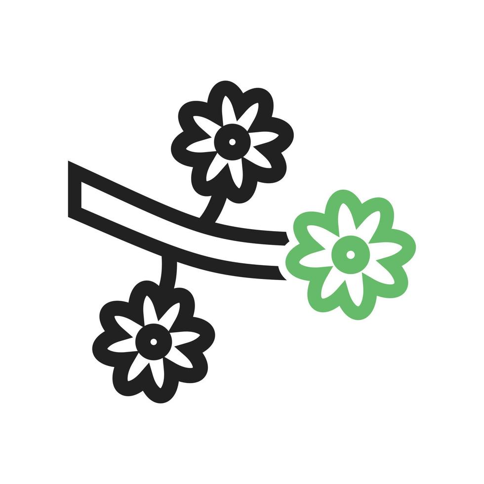 línea de ramificación de flores icono verde y negro vector