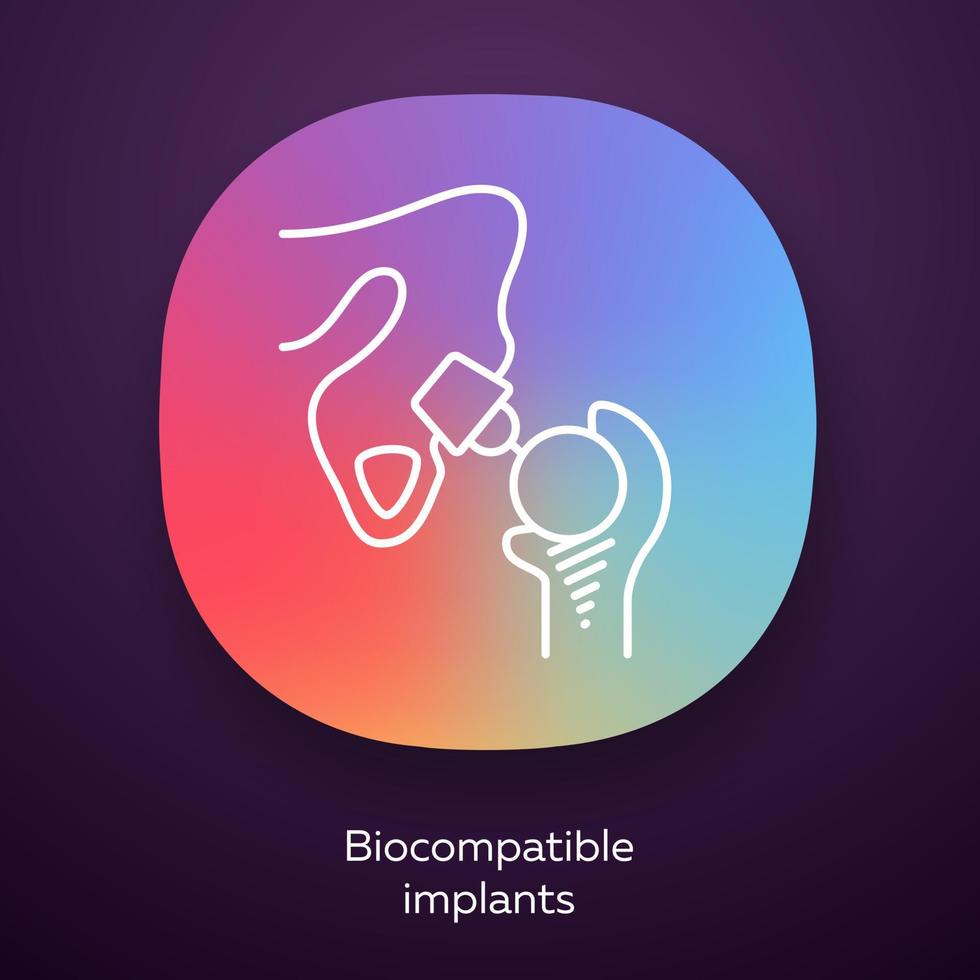 Biocompatible implants app icon. Compatible with living tissue material. Artificial joint. Bioengineering. UI UX user interface. Web or mobile application. Vector isolated illustration