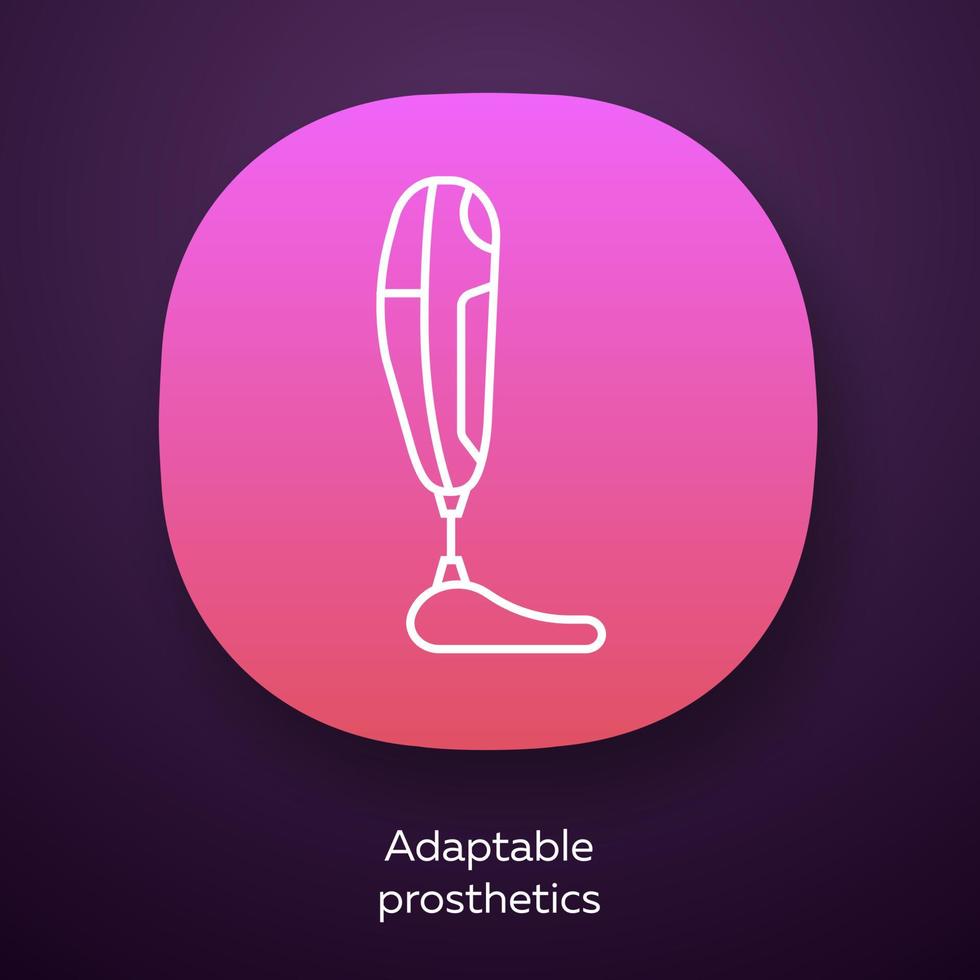 icono de la aplicación de prótesis adaptable. Reemplazo de parte del cuerpo faltante. miembro artificial mecánico. pie biónico. bioingeniería interfaz de usuario ui ux. aplicación web o móvil. ilustración vectorial aislada vector