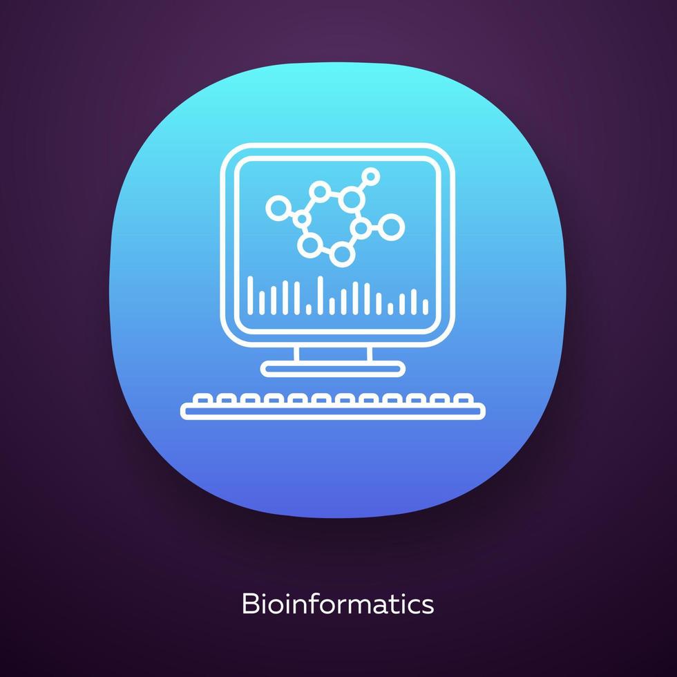 Bioinformatics app icon. Human genome research. Biochemical information analysis by computer. Bioengineering. UI UX user interface. Web or mobile application. Vector isolated illustration