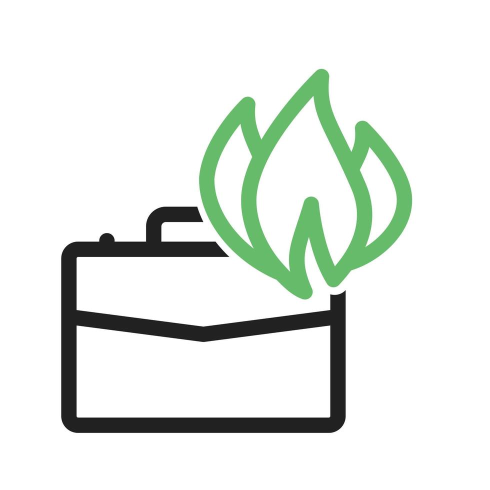 Briefcase on Fire Line Green and Black Icon vector