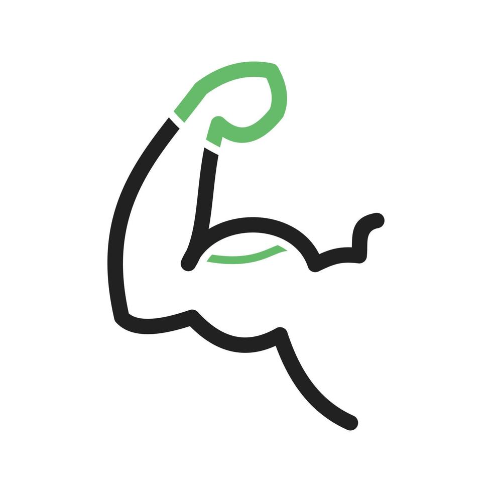 línea muscular del brazo icono verde y negro vector