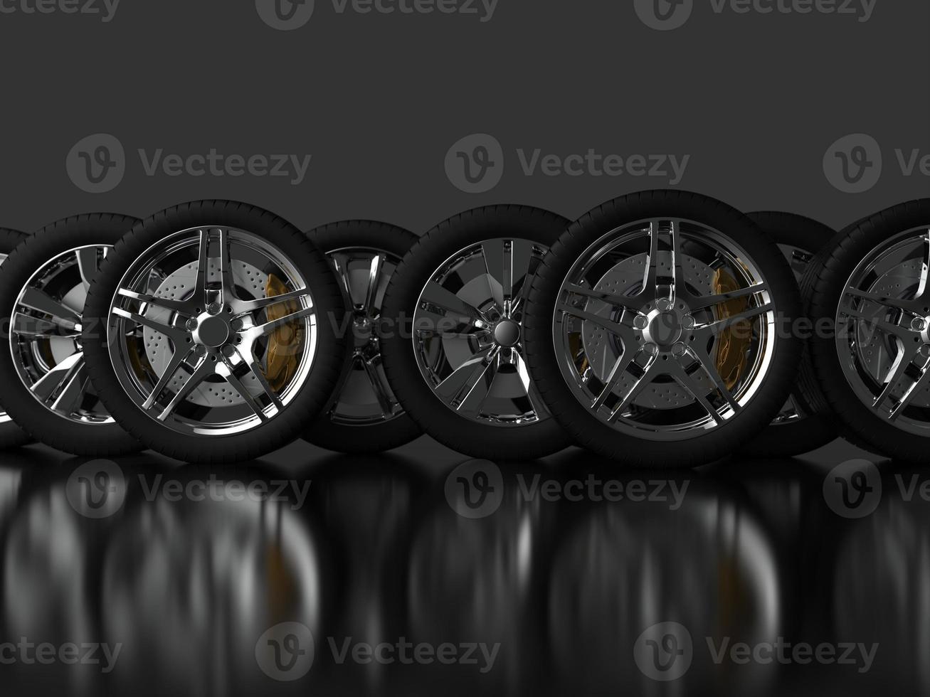 auto wheel with chrome disks close-up on a dark background. 3d render photo